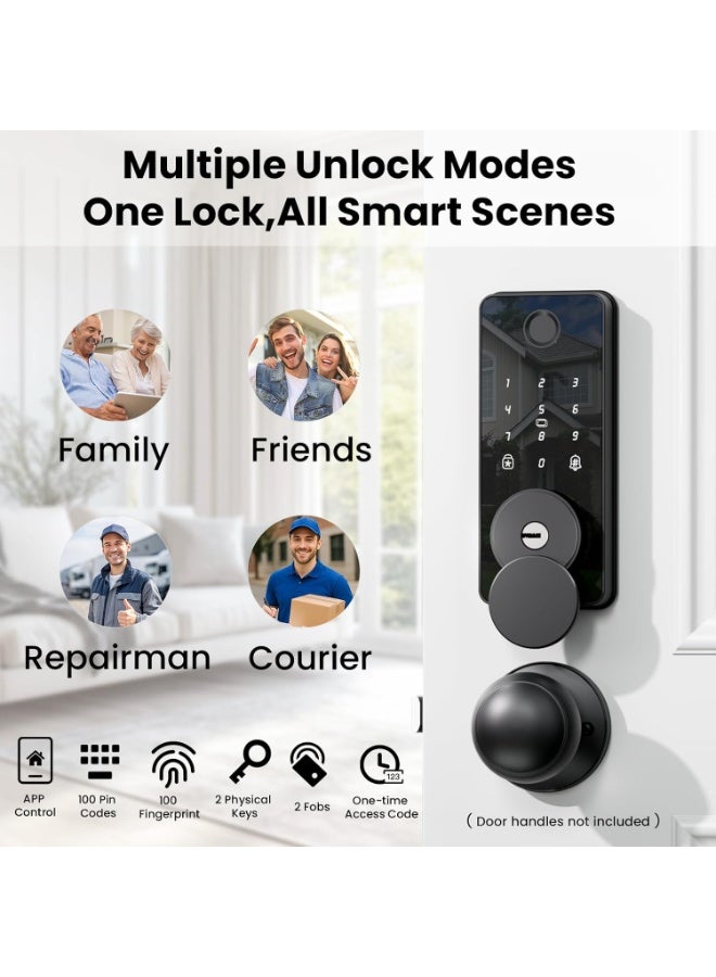 Fingerprint Door Lock, Smart Electronic Door knob With TUYA Bluetooth, Biometric Door Lock ，App Control, Keyless Entry Door Lock For Bedroom, Apartment, Office - Image 3